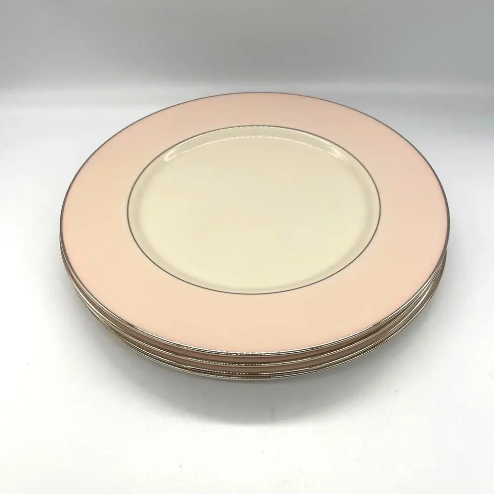 Vintage Colonial Fine China Porcelain Pink & White Set of 4 Dinner Plates 10.5
